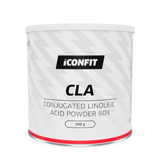 ICONFIT CLA Powder (300 g) — correctly sized transparent label on lightning-pattern can